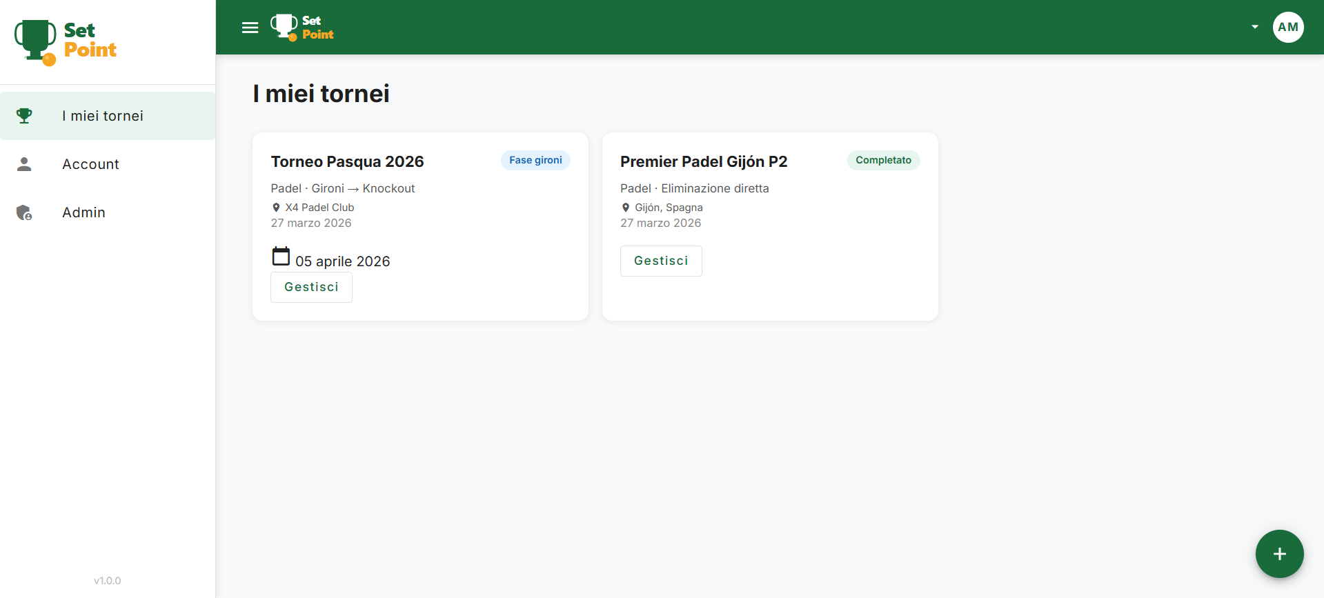 Dashboard tornei di SetPoint
